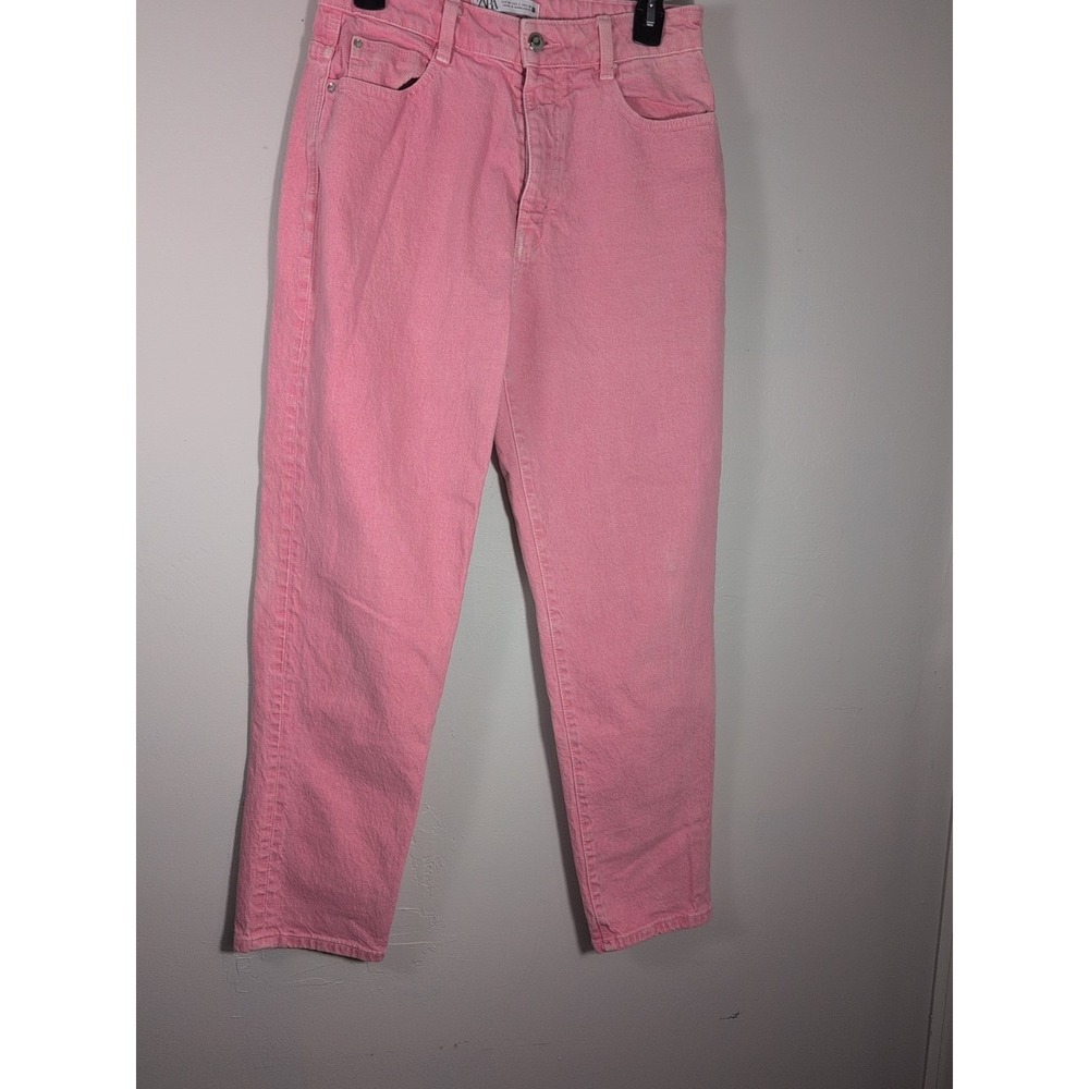 Zara Women's Size 6 Pink Denim Mom Fit High Rise‎ Slim Ankle Comfort Jeans